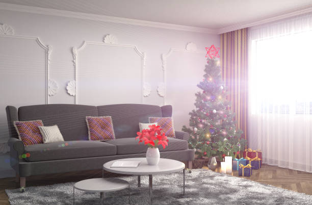 istock Christmas tree with decorations in the living room. 3d illustration 654061632