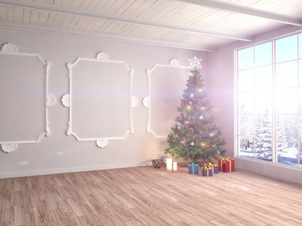 istock Christmas tree with decorations in the living room. 3d illustration 654061644