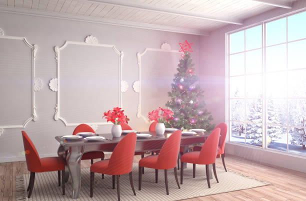 istock Christmas tree with decorations in the living room. 3d illustration 654061656