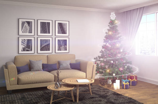 istock Christmas tree with decorations in the living room. 3d illustration 654061664