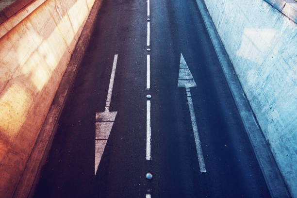 Aerial view of empty two lane road