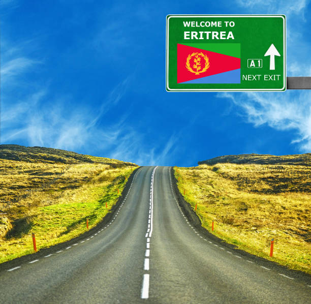 istock Eritrea road sign against clear blue sky 654072878