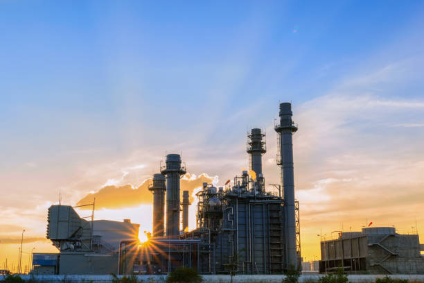 istock Gas turbine electrical power plant with twilight 654073630