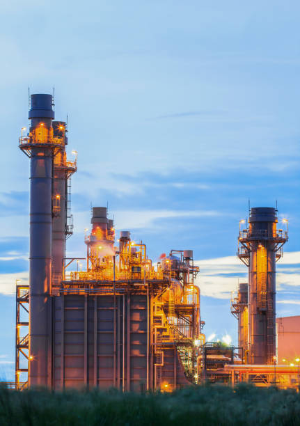 istock Gas turbine electrical power plant with twilight 654079096