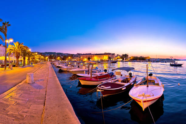 istock Supetar waterfront evening panoramic view, island of Brac, Dalmatia, Croatia 654083600