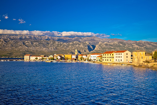 View of Town of Vinjerac with Velebit mountain background, Croatia