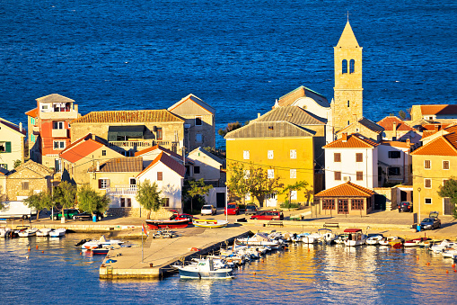 Vinjerac village in Velebit channel view, colorful architecture of Croatia