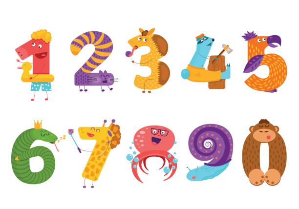 ilustrações de stock, clip art, desenhos animados e ícones de set of cartoon animal numbers in flat style design. collection o - child horse design symbol