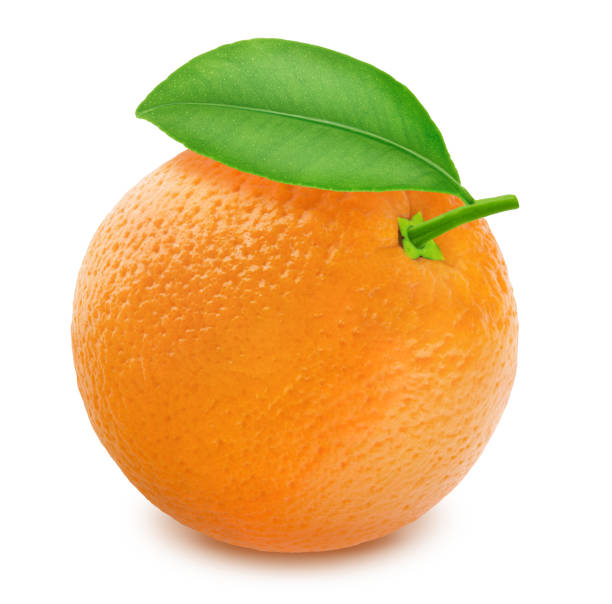 orange avec feuilles isolé sur fond blanc - isolated on white orange juice ripe leaf photos et images de collection