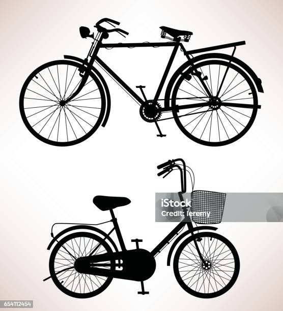 Old Bicycle Silhouette Vector Stock Illustration - Download Image Now - Antique, Basket, Bicycle