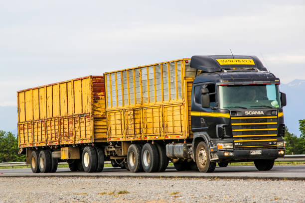 O'Higgins, Chile - November 19, 2015: Trailer truck Scania R at the interurban freeway.