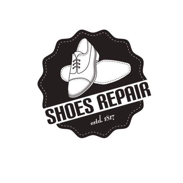 template vector image of of shoe repair services. Trendy concept for workshop repair or restoration of leather goods shoemaker stock illustrations