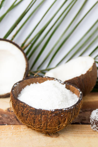 istock Coconut powder in a natural shell 654128712
