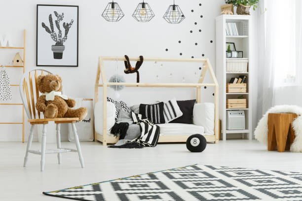 istock Child bedroom with house bed 654139980