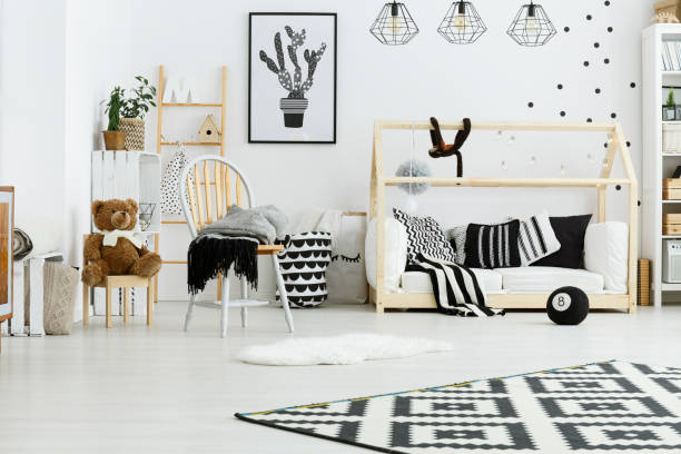 istock Baby room with wooden bed 654140016