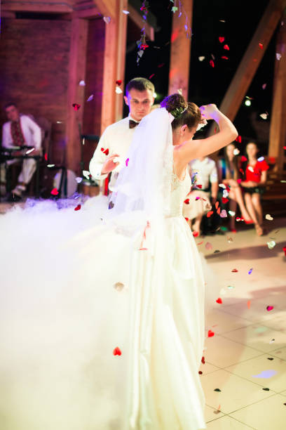 istock Wedding dance in restaurant with varioius lights and smoke 654142848