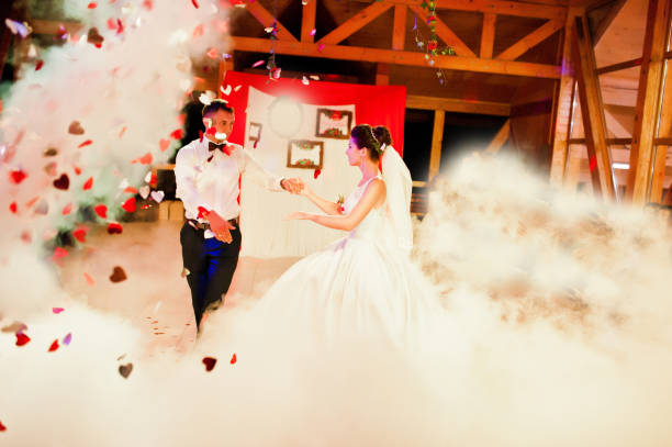 istock Wedding dance in restaurant with varioius lights and smoke 654142898