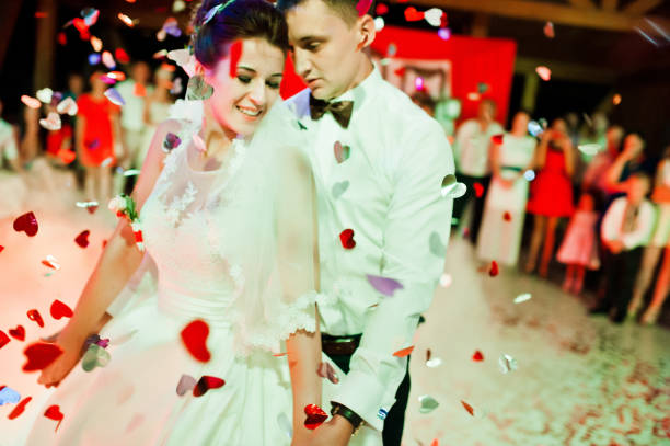 istock Wedding dance in restaurant with varioius lights and smoke 654147054