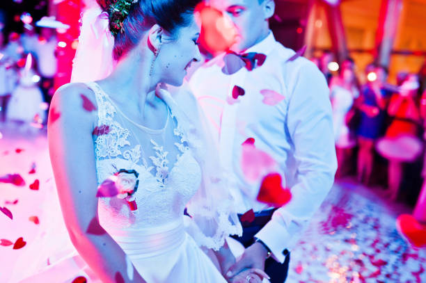 istock Wedding dance in restaurant with varioius lights and smoke 654147102