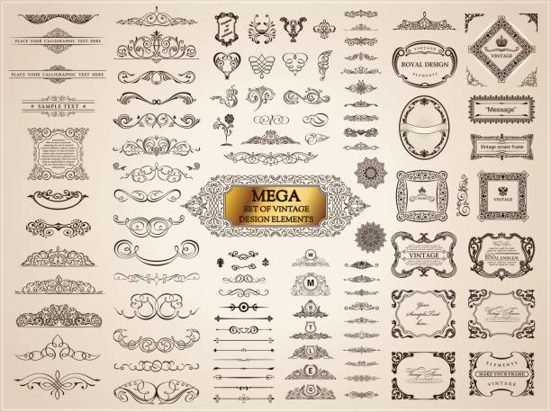 каллиграфические винтажные элементы. векторный барочный сет. иконки дизайна - france stock illustrations