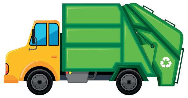 illustrations, cliparts, dessins animés et icônes de camion d’ordures avec le récipient vert - garbage truck truck engine isolated on white