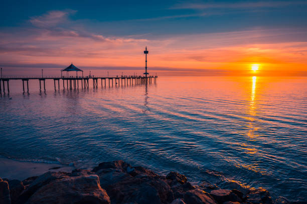 Sunset over the ocean viewed from Brighton Beach, South Australia
