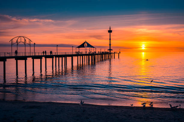 Sunset over the ocean viewed from Brighton Beach, South Australia