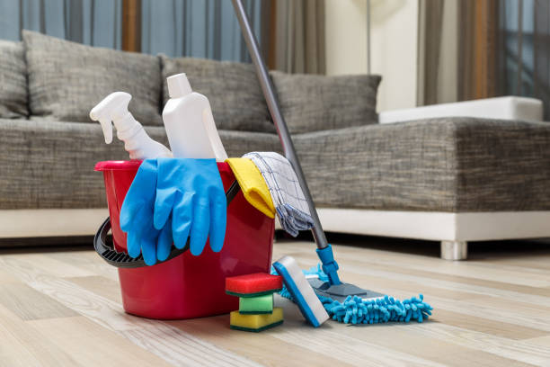 cleaning service. sponges, chemicals and mop. - trabalho de casa imagens e fotografias de stock