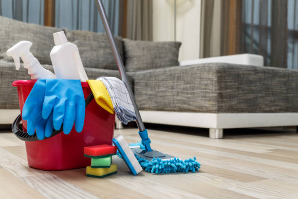 istock Cleaning service. Sponges, chemicals and mop. 654153720