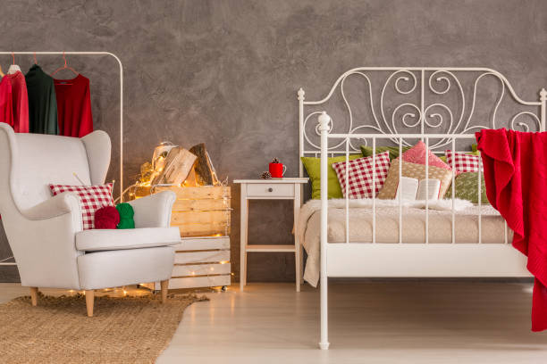 istock Bedroom with armchair and bed 654161892