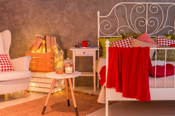 istock Stylish bedroom with candles 654161896