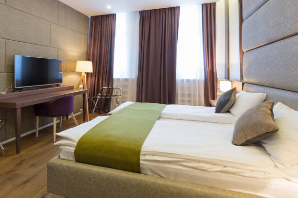 istock Interior of a modern hotel bedroom 654162534