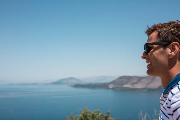 Side view of man hiking ,copy space