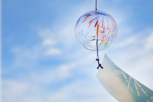 istock Glass wind chimes and the blue sky 654168138