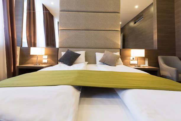 istock Interior of a modern hotel bedroom 654171286