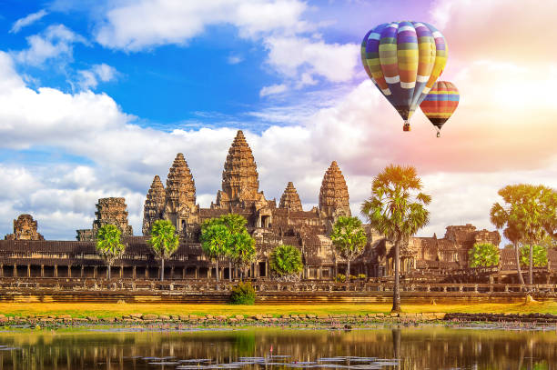Angkor Wat Temple with balloon, Siem reap.