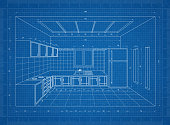 istock Kitchen blueprint – 3D perspective 654175224