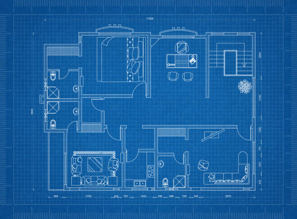 아파트 먼 트 블루 프린트 - blue construction built structure indoors 뉴스 사진 이미지