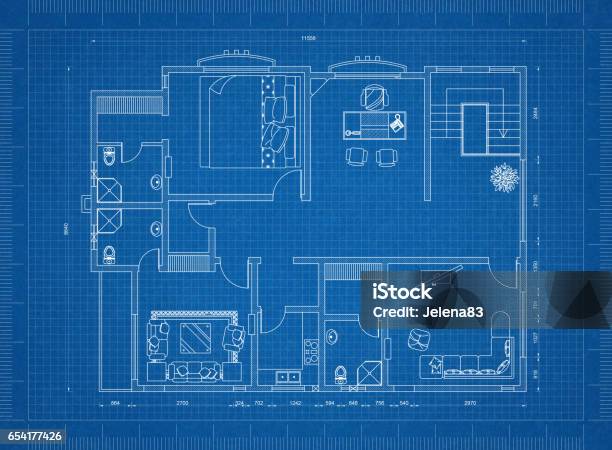 Apartment Blueprint Stock Photo - Download Image Now - Blueprint, House, Floor Plan