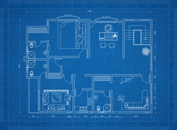 modelo de apartamento - blue construction built structure indoors - fotografias e filmes do acervo