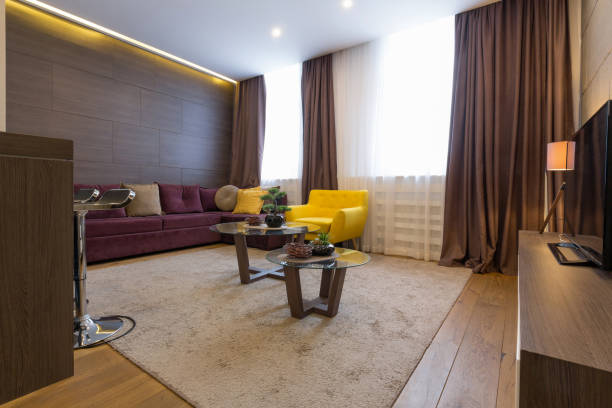 istock Apartment living room interior 654177450