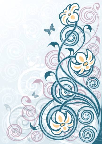 vintage wektor niebieski kwiatowy tło ilustracja - scroll shape flower floral pattern grunge stock illustrations