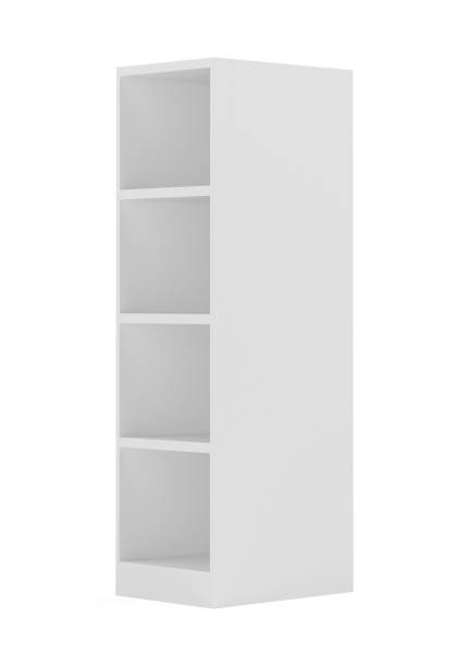 white blank empty showcase displays with retail shelves front view - shelf bookshelf empty box imagens e fotografias de stock