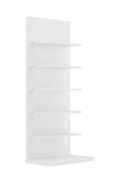 istock White blank empty showcase displays with retail shelves. 3D rendering 654181958