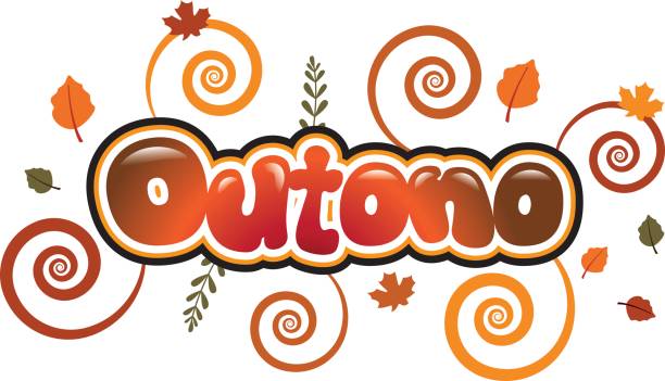 Outono in bubble font Outono in bubble bright writing portugues stock illustrations