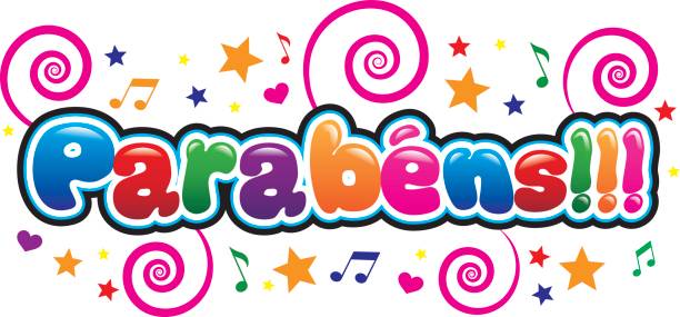 Parabéns in bubble font parabens in bubble bright writing portugues stock illustrations