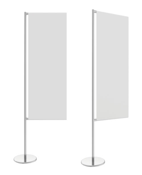istock White flag banner stand. 3d rendering 654182160
