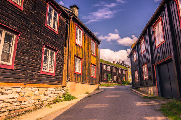 July 27, 2015: Mining houses in Roros, Norway July 27, 2015: Mining houses in Roros, Norway roros mining city stock pictures, royalty-free photos & images