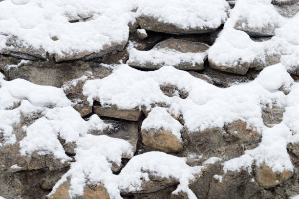 istock Stones with snow winter background 654186042