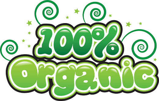 A hundred percent organic in bubble font